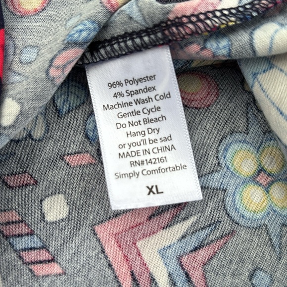 LuLaRoe Floral Blue SS Midi Dress Geometric Designs Triangles Circles Flowers XL - Picture 10 of 12